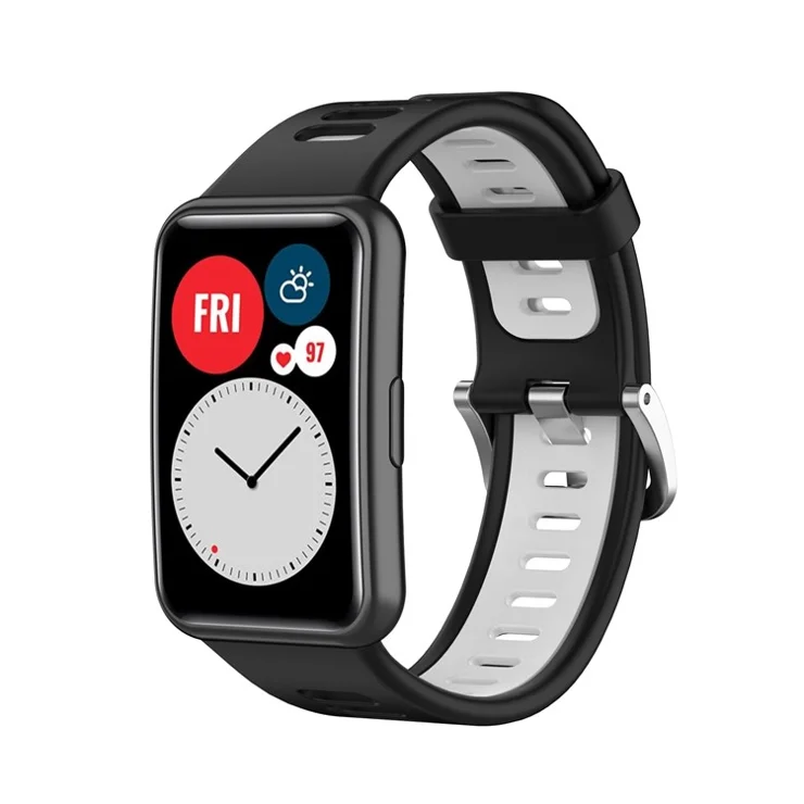 Dual Color Silicone Watch Strap for Huawei Watch Fit Special Edition B39 / (TIA-B09 / TIA-B19) - Black / White