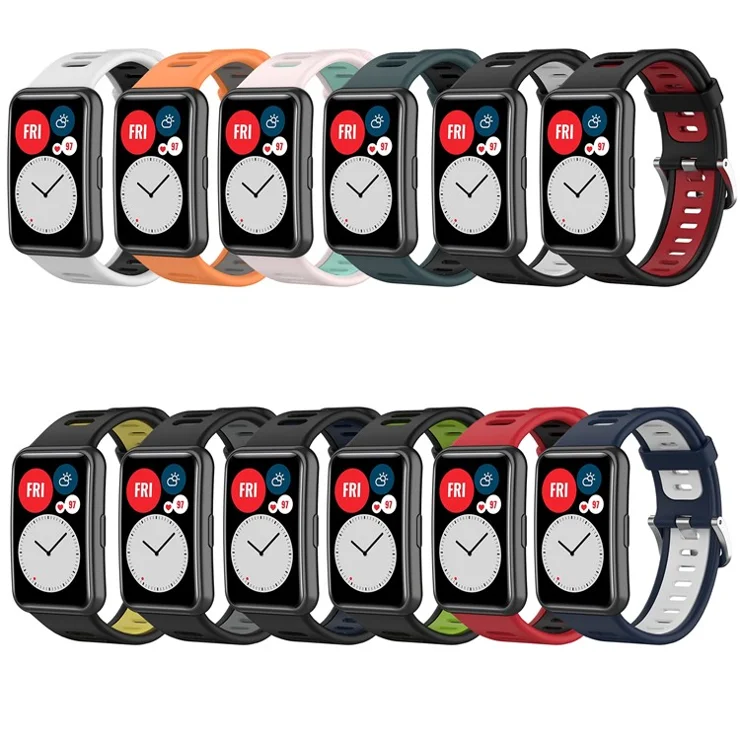 Dual Color Silicone Watch Strap for Huawei Watch Fit Special Edition B39 / (TIA-B09 / TIA-B19) - Red / Black