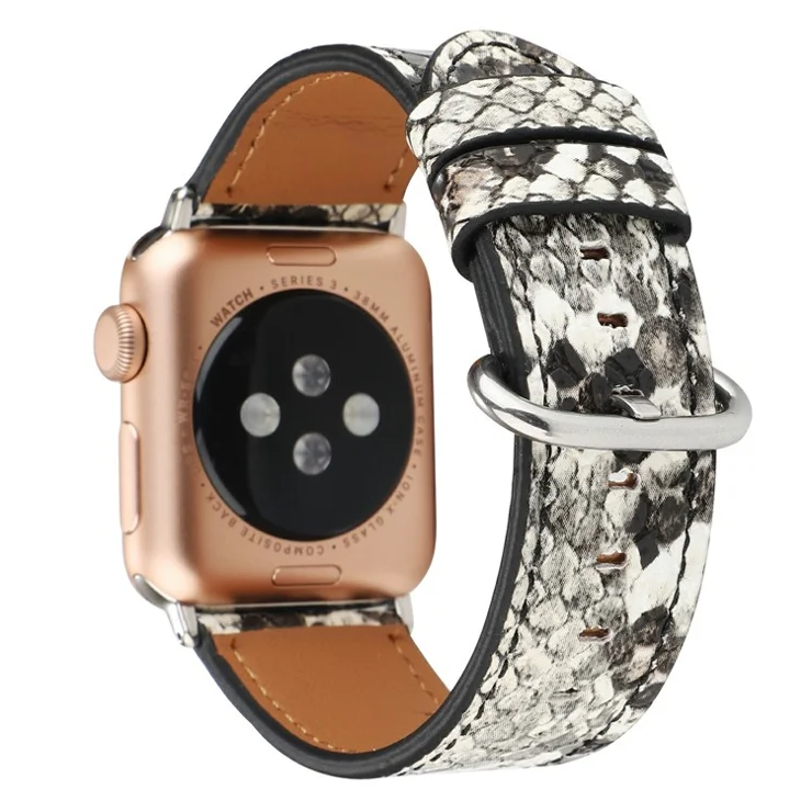 Leather Watch Strap for Apple Watch Series 10 9 8 7 SE 6 5 4 3 2 1 42mm 41mm 40mm 38mm Snakeskin Print Wrist Band - White