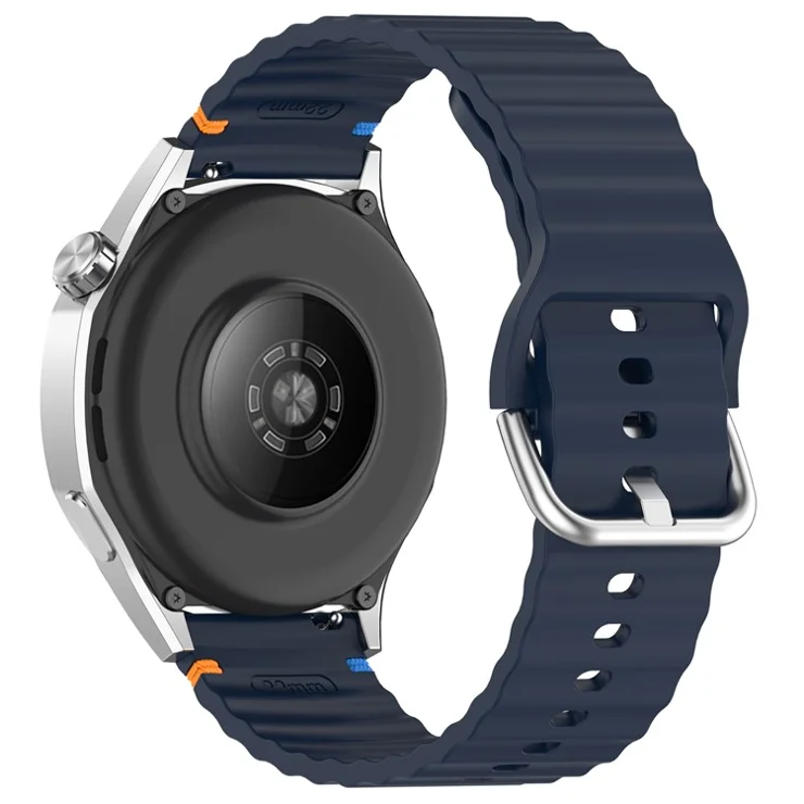 22mm Watch Strap for Samsung Galaxy Watch3 45mm / Watch 46mm / Huawei Watch 4 Pro Flat Wavy Silicone Band - Midnight Blue