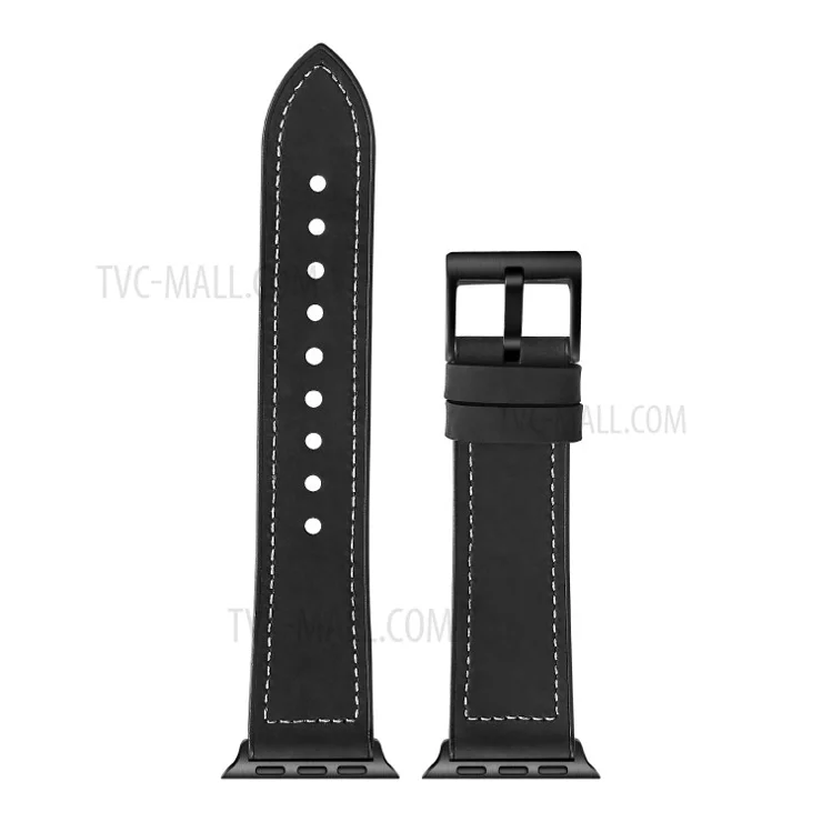 Silicone Leather Coated Watchband Wrist Strap Replacement for Apple Watch Series 10 42mm / 9 8 7 41mm / 6 5 4 SE SE (2022) SE (2023) 40mm / 3 2 1 38mm - Black