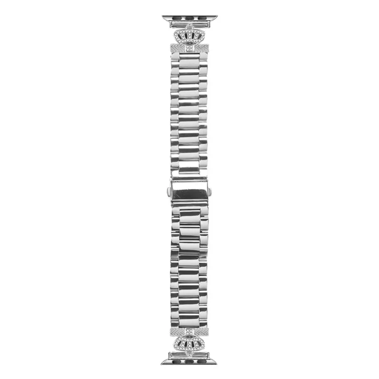 Stainless Steel Strap for Apple Watch Series 10 9 8 7 SE 6 5 4 3 2 1 42mm 41mm 40mm 38mm Crown Shape Rhinestone Decor Silver Watch Band