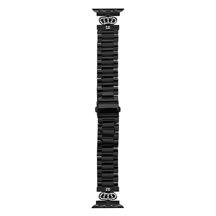 Stainless Steel Strap for Apple Watch Series 10 9 8 7 SE 6 5 4 3 2 1 42mm 41mm 40mm 38mm Crown Shape Watch Band - Black