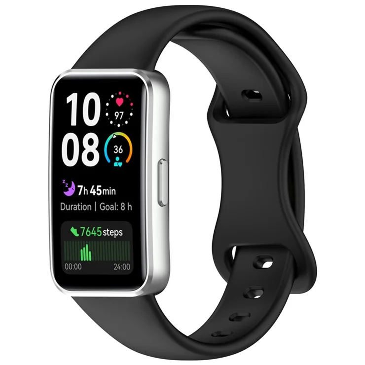 Silicone Watch Strap for Huawei Band 10 / 9 / 9 NFC / 8 / 8 NFC Butterfly Buckle Adjustable Replacement Band - Black
