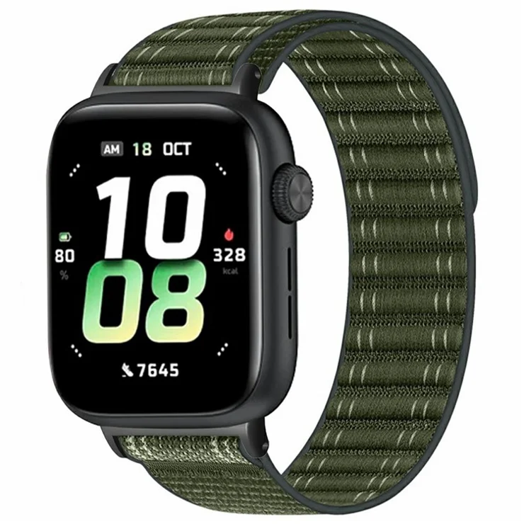 For Honor Watch 5 Bands Nylon Loop Wave Design Watch Strap with Metal Connector - Army Green