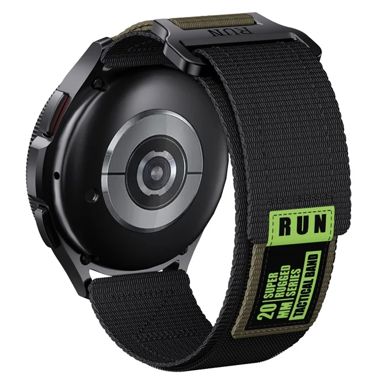 20mm Watch Band For Samsung Galaxy Watch7 44mm / 40mm / Watch6 44mm / 40mm Nylon Magic Tape Run Strap - Black / Green
