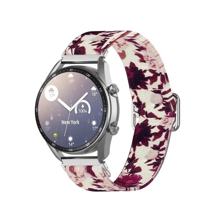 Pattern Printed Adjustable Nylon Smart Watch Replacement Strap Watchband 22mm for Samsung Galaxy Watch 46mm/Watch3 45mm - Peony
