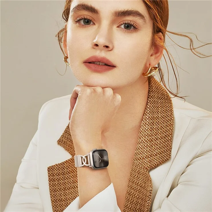 Watch Band For Apple Watch Series 10 Ultra 9 8 7 SE 6 5 4 3 2 1 46mm 49mm 45mm 44mm 42mm DC-Shape Magnetic Clasp Stainless Steel Strap - Starlight