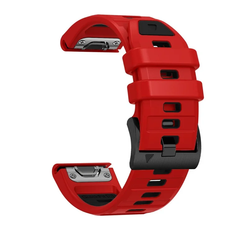 26mm Watch Band For Garmin Fenix 8 51mm / Instinct 2X / Fenix 7X / Enduro 2 , Dual Color Silicone Replacement Strap - Red + Black