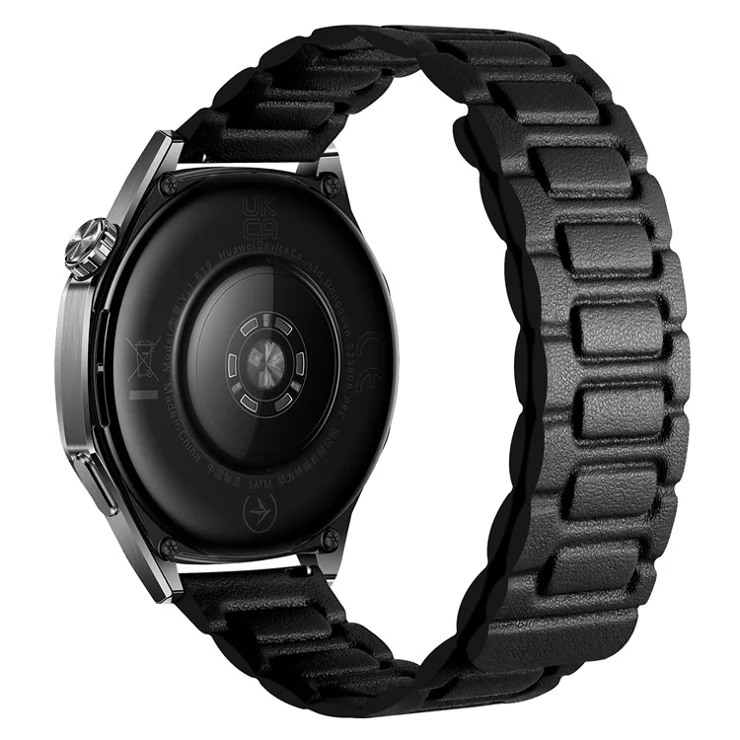 Replacement Watch Band 20mm Universal 3-Bead Magnetic Leather Strap - Black