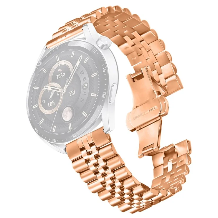 For Haylou RT LS05S Wrist Band 5-Bead Stainless Steel Butterfly Clasp Watch Strap - Rose Gold