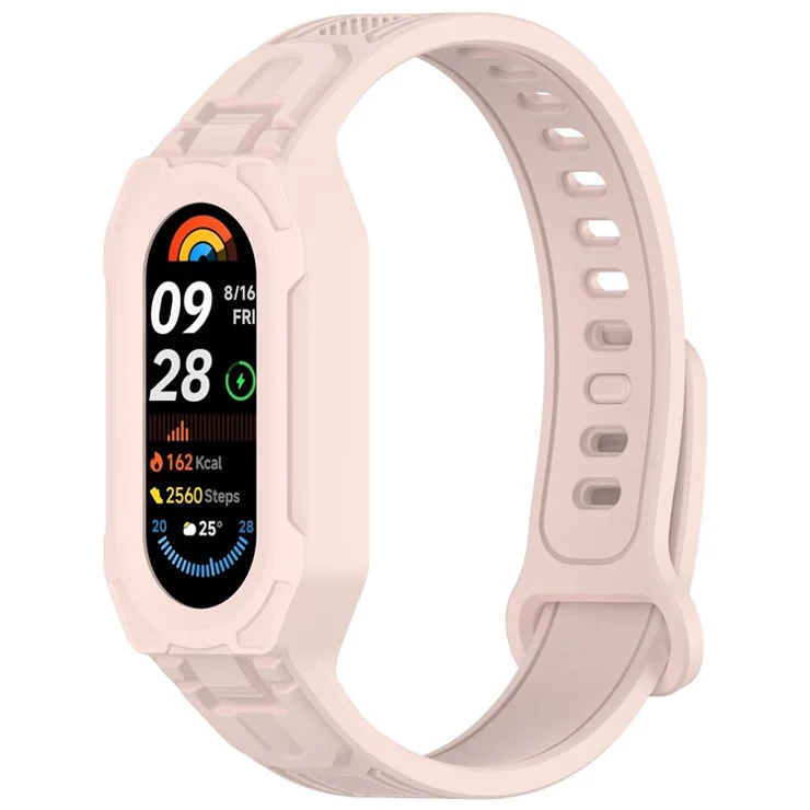 Silicone Strap with Integrated Watch Case For Xiaomi Mi Band 9 Ceramic Edition / Smart Band 9 NFC / 9 / 8 NFC / 8 / Mi Band 7 NFC / 7 - Pink