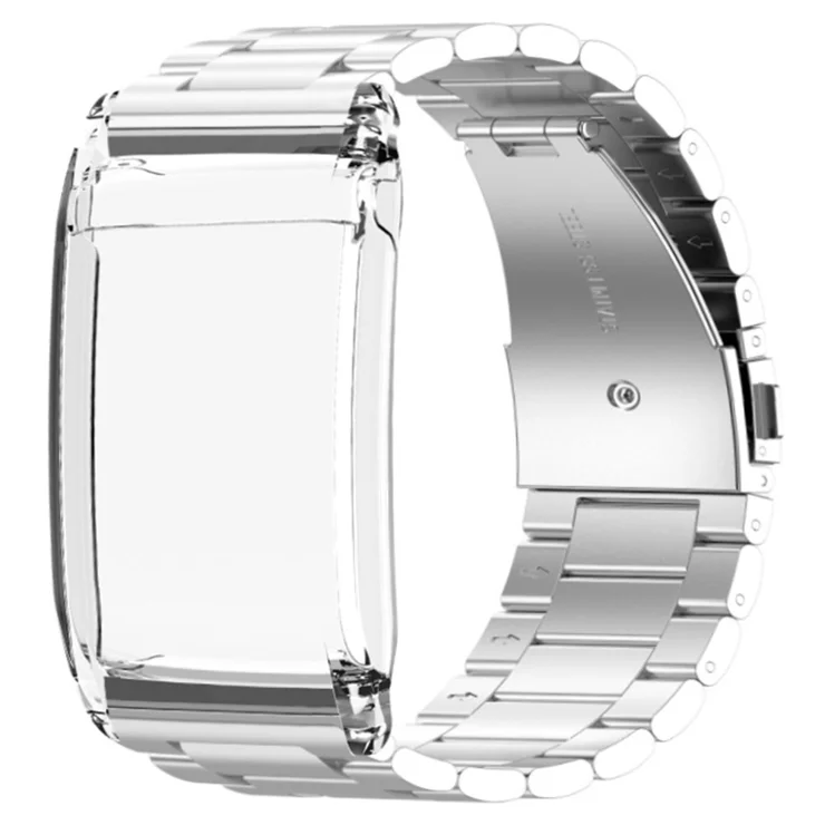 For WHOOP Watch Band 3-beads Solid Metal Strap Integrated with Protective Case Silver Transparent