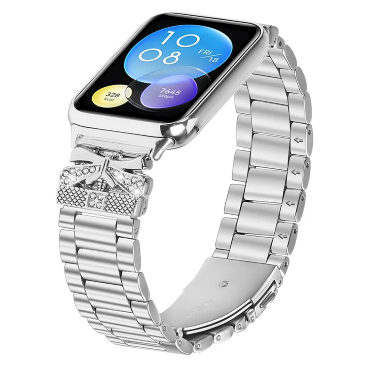 For Xiaomi Redmi Watch 4 Replacement Strap Butterfly Rhinestones Decor Silver Stainless Steel Watch Band