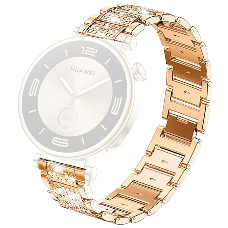 For Huawei Watch GT 5 Pro 42mm / GT 5 41mm Smartwatch Strap Rhinestone Decor Zinc Alloy Wrist Band - Rose Gold
