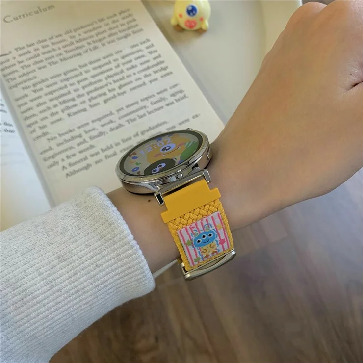 20mm Nylon Strap for Samsung Galaxy Watch6 Classic / 6 / 5 Pro Little Monsters Decor Braided Watch Band - Yellow