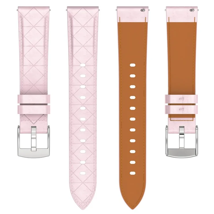 18mm Watch Strap For Garmin Venu 3S / 2S / Forerunner 265S / 255S Square Silver Buckle Genuine Cow Leather Wrist Band - Pink