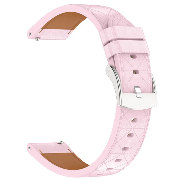 20mm Watch Strap for Garmin vivoactive 5 / Venu 2 Plus / Samsung Galaxy Watch7 Genuine Cow Leather Band with Silver Buckle - Pink
