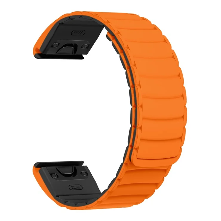 For Garmin Fenix 8 47mm / Fenix E 47mm Wrist Band 22mm Universal Quick Release Two-color Magnetic Silicone Watch Strap - Orange+Black