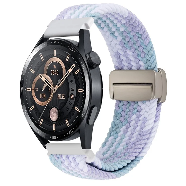 20mm Universal Wrist Strap Magnetic Buckle Nylon Braided Smart Watch Band - Light Purple