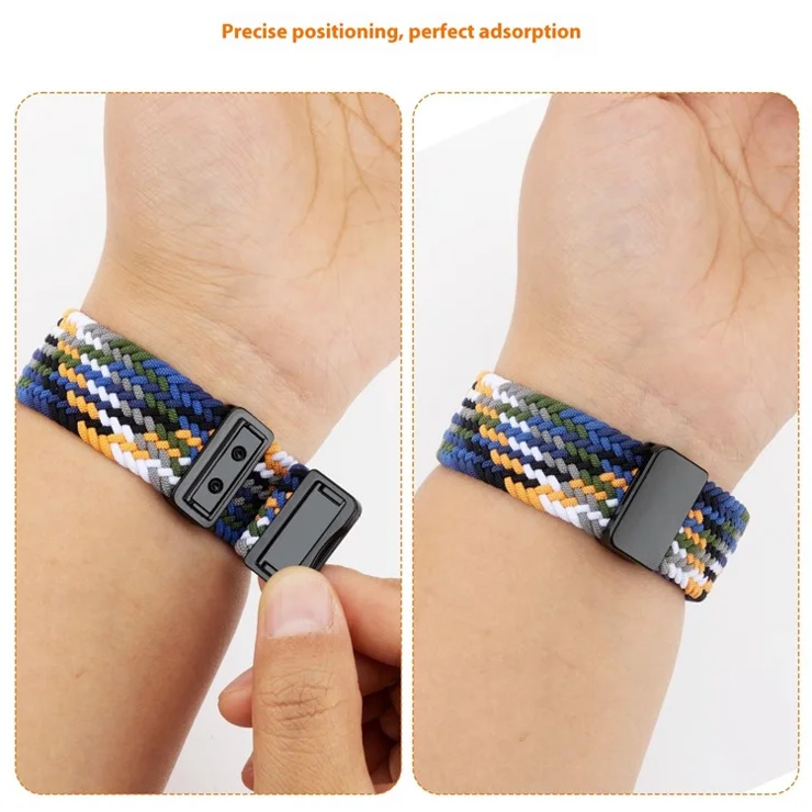 22mm Universal Wrist Strap Magnetic Buckle Nylon Braided Smart Watch Band - Black