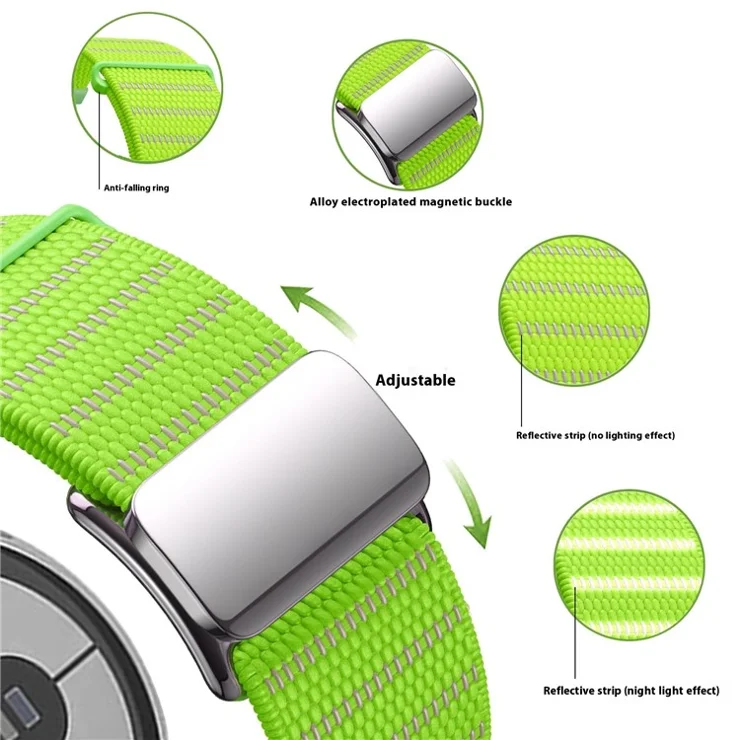 For Google Pixel Watch 3 45mm Wrist Strap Reflective Nylon Magnetic Buckle Watch Band - Black