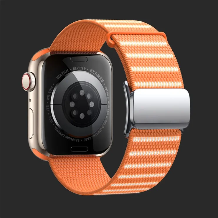 Wrist Strap for Apple Watch Series 10 Ultra 9 8 7 SE 6 5 4 3 2 1 46mm 49mm 45mm 44mm 42mm Reflective Nylon Magnetic Buckle Watch Band - Orange
