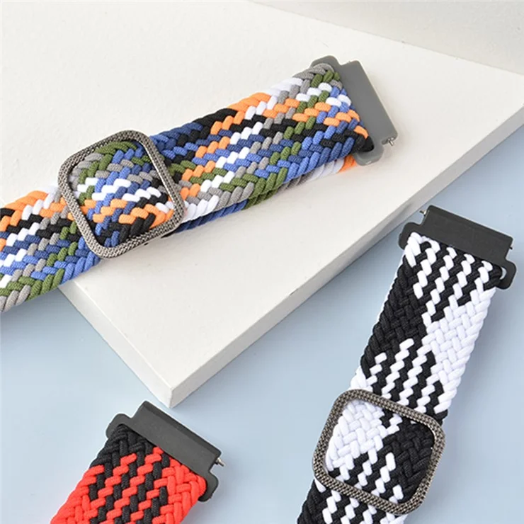 22mm Braided Rope Adjustable Watchband Replacement for Samsung Gear S3 Classic/S3 Frontier/Galaxy Watch 46mm - Red/White
