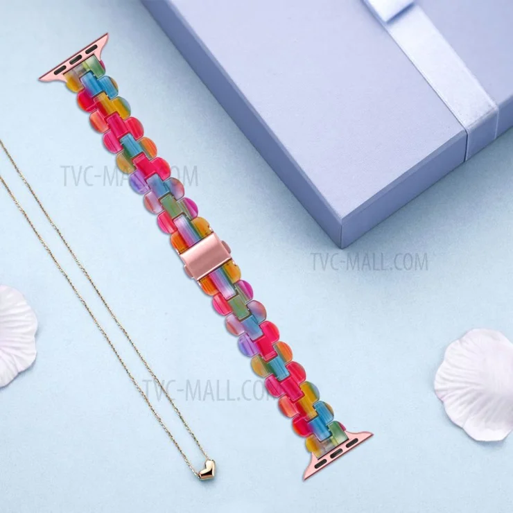 Oval Resin Replacement Smart Watch Band Wrist Strap for Apple Watch Series 10 42mm / 9 8 7 41mm / 6 5 4 SE SE (2022) SE (2023) 40mm / 3 2 1 38mm - Rainbow