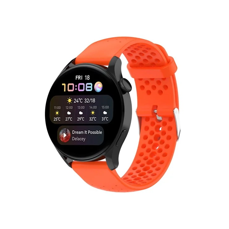 Silicone Breathable Watchband Adjustable Replacement Wrist Strap 22mm for Samsung Garmin Huawei Amazfit Smart Watch - Orange