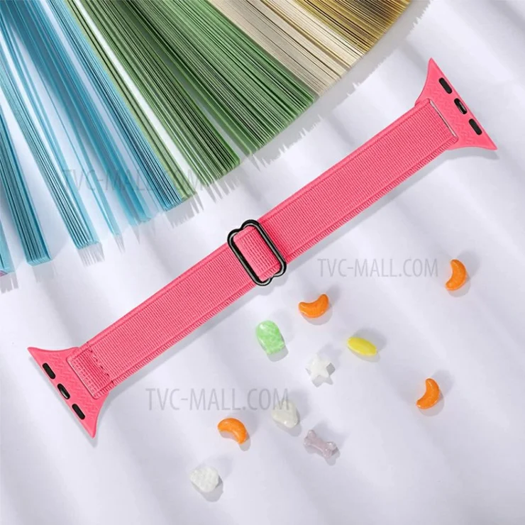 Adjustable Braided Nylon Smart Watch Band Wrist Strap for Apple Watch Series 8 41mm / Series 7 41mm / 1 / 2 / 3 38mm 4 / 5 / 6 40mm - Deep Pink