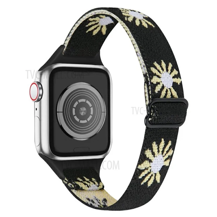 Adjustable Braided Nylon Smart Watch Band Wrist Strap for Apple Watch Series 8 41mm / Series 7 41mm / 1 / 2 / 3 38mm 4 / 5 / 6 40mm - Black Daisy