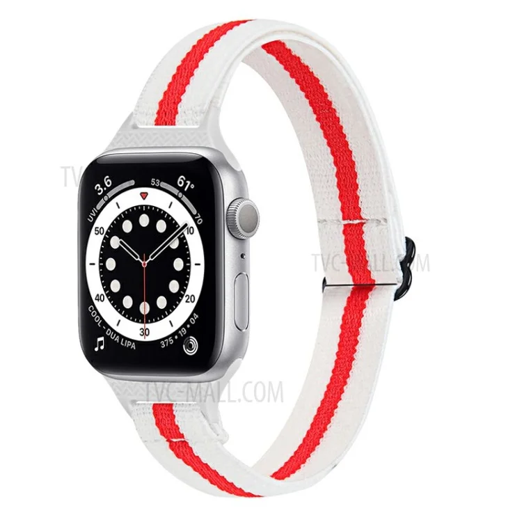 Elastic Braided Nylon Smart Watch Band Replacement Wrist Strap for Apple Watch Ultra 49mm / Series 8 45mm / 7 45mm / 1 / 2 / 3 42mm 4 / 5 / 6 / SE / SE (2022) 44mm - White / Red