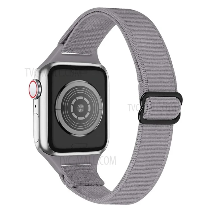 Elastic Braided Nylon Smart Watch Band Replacement Wrist Strap for Apple Watch Ultra 49mm / Series 8 45mm / 7 45mm / 1 / 2 / 3 42mm 4 / 5 / 6 / SE / SE (2022) 44mm - Light Grey