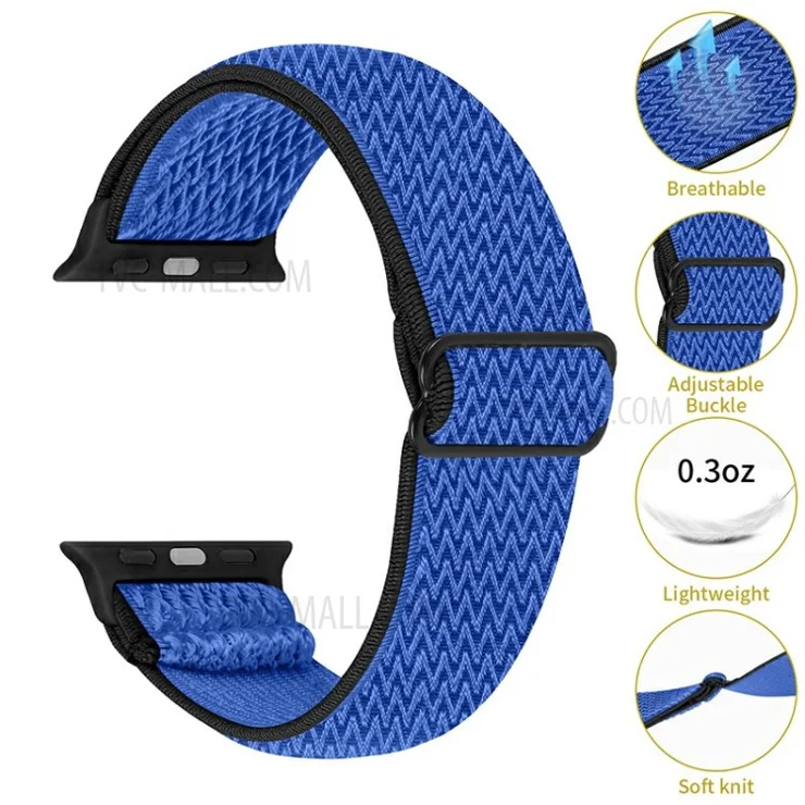 Braided Nylon Adjustable Watch Band Replacement Bracelet Strap for Apple Watch Ultra 49mm / Series 8 45mm / 7 45mm / 1 / 2 / 3 42mm 4 / 5 / 6 / SE / SE (2022) 44mm - Black / Dark Blue