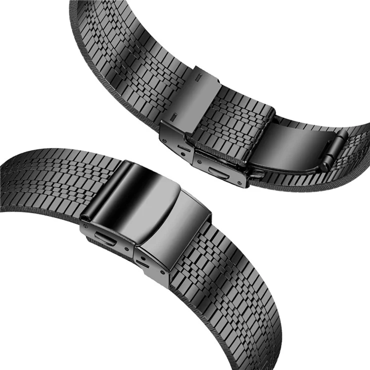 22mm Dual Buckle Stainless Steel Smart Watch Band Replacement 5 Beads Watch Strap for Samsung Galaxy Watch 42mm/Galaxy Watch3 41mm - Black