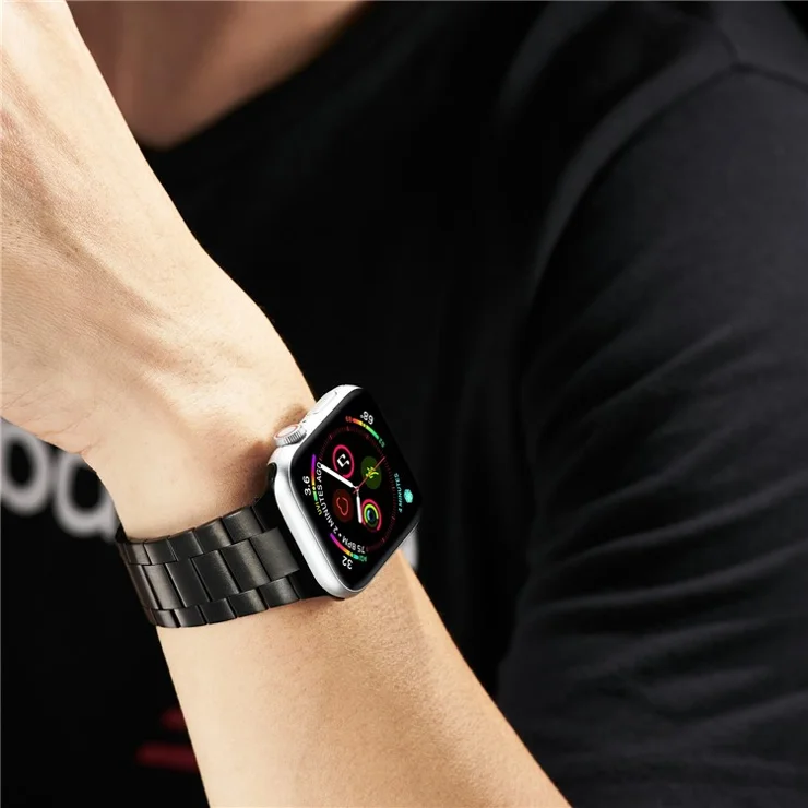 Ultrathin Stainless Steel Watch Band Strap for Apple Watch Series 10 46mm / Ultra 2 Ultra 49mm / 9 8 7 45mm / SE (2023) SE (2022) SE 6 5 4 44mm / 3 2 1 42mm - Black