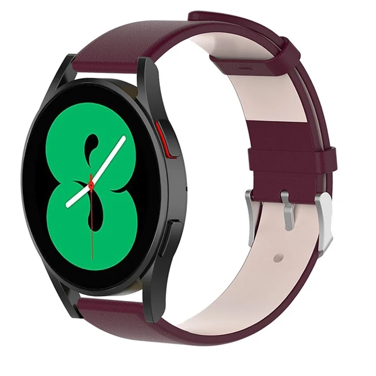 20mm Genuine Leather Smart Watch Band for Samsung Galaxy Watch6 40mm 44mm / Watch6 Classic 43mm 47mm / Watch 5 40mm 44mm / 5 Pro 45mm / Watch4 40mm 44mm - Wine Red