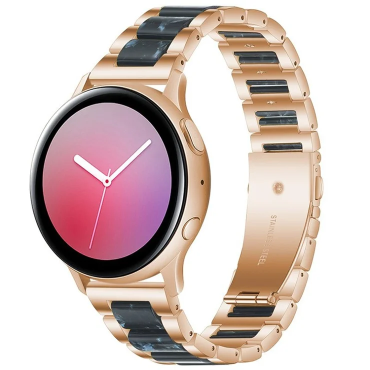 20mm Three Beads Stainless Steel Resin Strap for Samsung Galaxy Watch6 40mm 44mm / Watch6 Classic 43mm 47mm / Watch 5 40mm 44mm / 5 Pro 45mm / Watch4 40mm 44mm - Rose Gold / Ink Wash