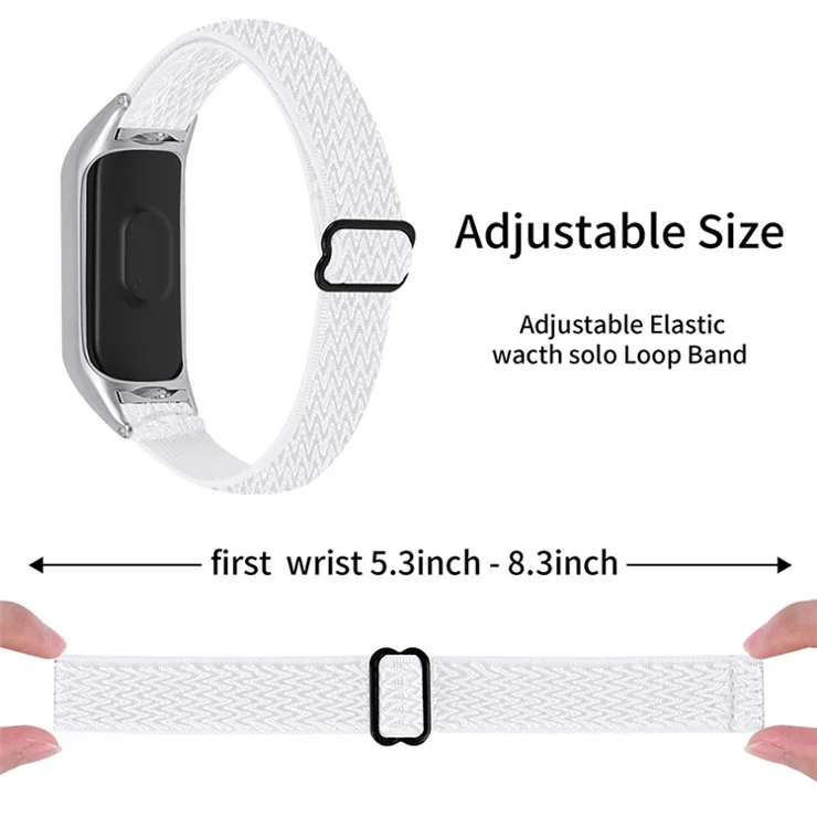 Nylon Watch Band Replacement Adjustable Braided Elastic Sport Loop Strap for Xiaomi Mi Band 5 - White