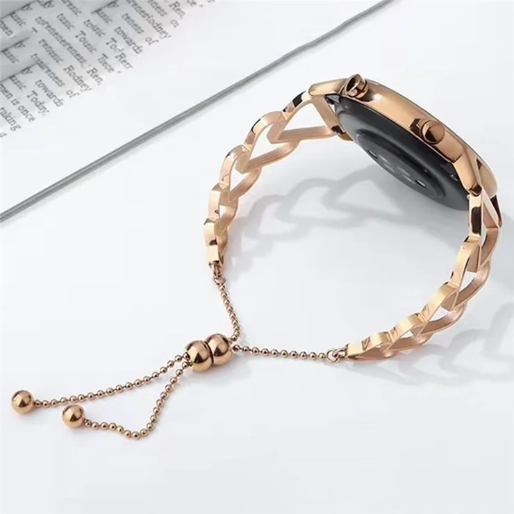 22mm Love Shape Bracelet Stainless Steel Watchband Strap for Garmin Vivoactive 4/Venu 2/Samsung Galaxy Watch 3 45mm - Rose Gold