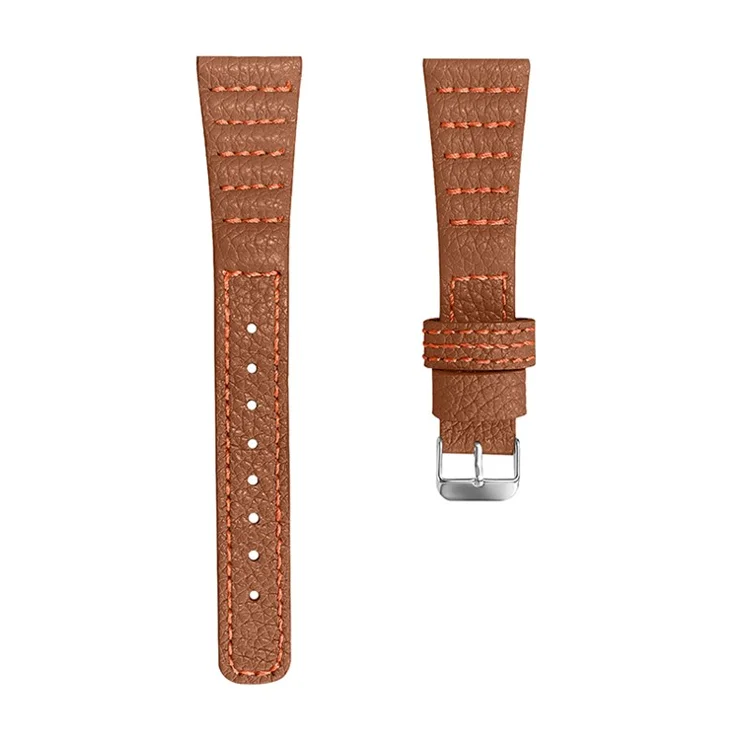 Wave Stitching Line Genuine Leather Smart Watch Strap for Samsung Galaxy Watch6 40mm 44mm / Watch6 Classic 43mm 47mm / Watch 5 40mm 44mm / 5 Pro 45mm / Watch4 40mm 44mm - Brown