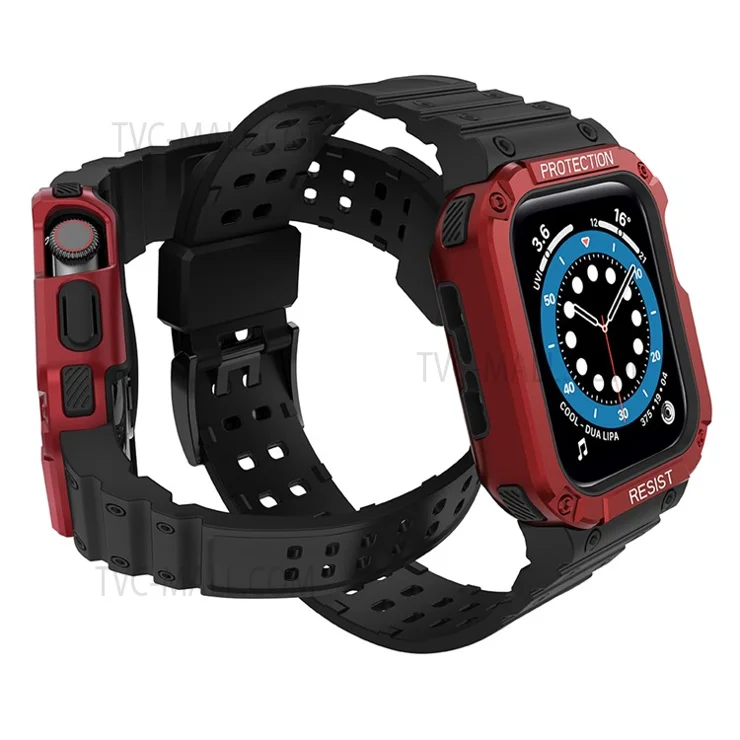 Electroplating One-Piece Soft TPU Smart Watch Replacement Strap for Apple Watch Series 10 42mm / 9 8 7 41mm / 6 5 4 SE SE (2022) SE (2023) 40mm / 3 2 1 38mm - Black / Red