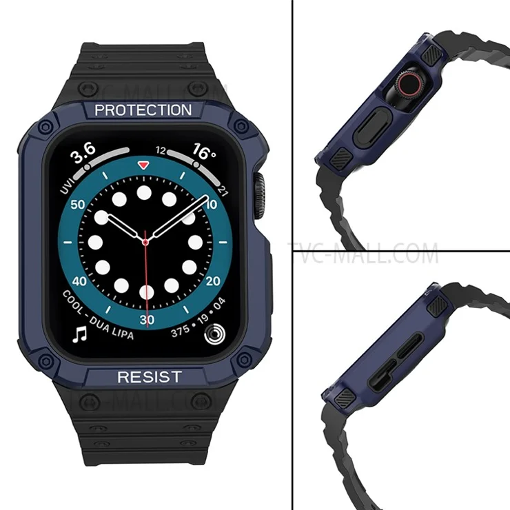 Electroplating One-piece Soft TPU Watch Band Replacement Wrist Strap for Apple Watch Series 6 / SE 44mm / SE (2022) 44mm / 5 / 4 44mm / 1 / 2 / 3 42mm / 7 45mm - Black / Blue