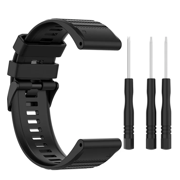 26mm Breathable Silicone Watch Band Strap with Screwdrivers for Garmin Fenix 6X GPS/6X Pro/6X Sapphire GPS - Black