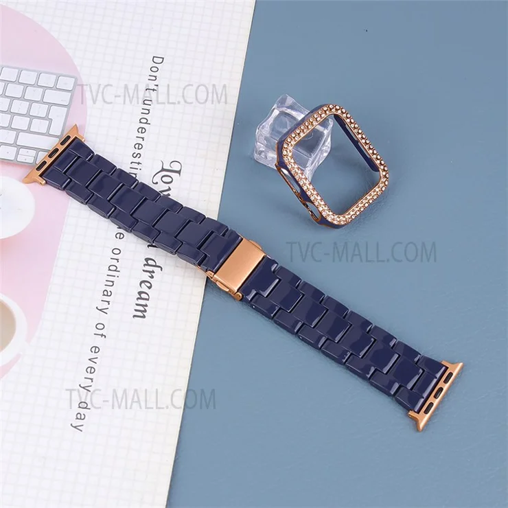 Replacement Strap and Watch Case with Rhinestone Decor for Apple Watch Series 6/5/4/SE 40mm - Midnight Blue/Rose Gold