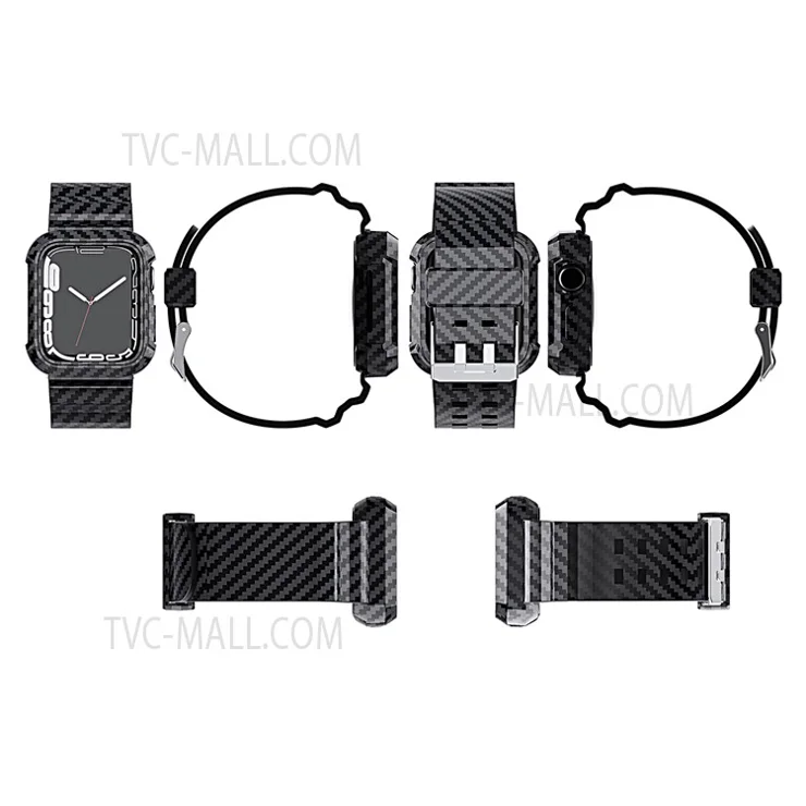 Carbon Fiber Texture 20mm Soft TPU Watch Band Skin-Friendly Band Strap for Apple Watch Series 7 45mm - Black