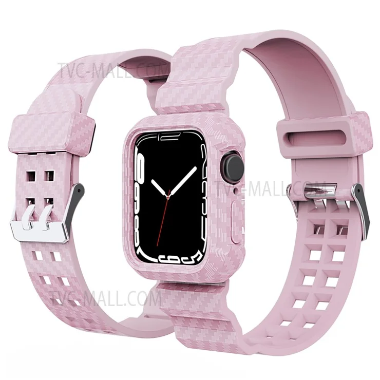 Carbon Fiber Texture 20mm Soft TPU Watch Band Skin-Friendly Band Strap for Apple Watch Series 7 45mm - Pink