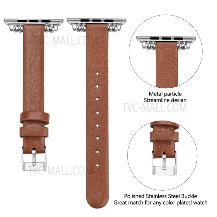 [Size L] Slim Leather Watch Strap Band for Apple Watch Series 10 42mm / 9 8 7 41mm / 6 5 4 SE SE (2022) SE (2023) 40mm / 3 2 1 38mm - Brown