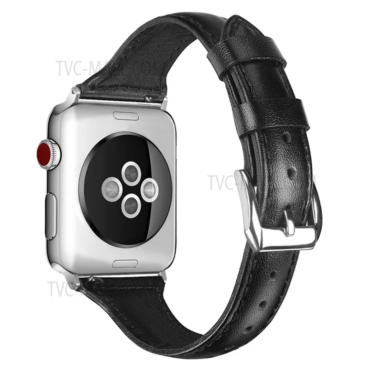 B6 Stitching Line Genuine Leather Strap Watch Band for Apple Watch Ultra 49mm / Ultra 2 49mm / Series 9 45mm / SE (2023) 44mm / Series 8 45mm / 7 45mm / 6 / 5 / 4 / SE 44mm / SE (2022) 44mm / 3 / 2 / 1 42mm - Black